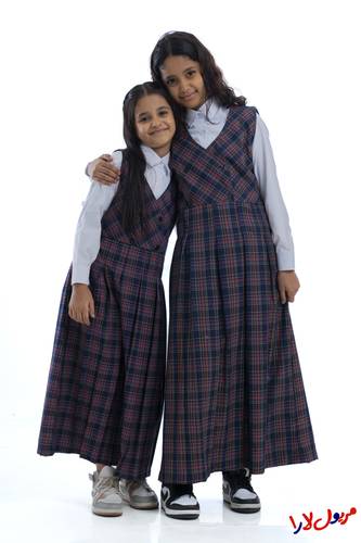 Yellow Navy Blue Checkered Apron, Four-Button Model