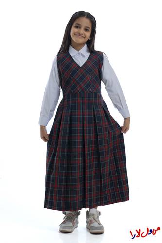 Navy Blue Olive Plaid Apron, Four-Button Model
