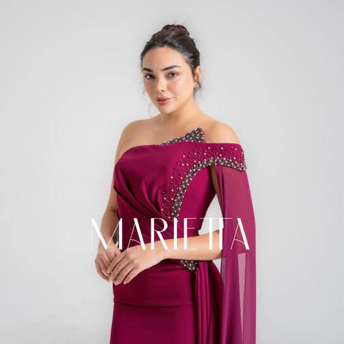 فستان سهرة بكم واحد برغندي