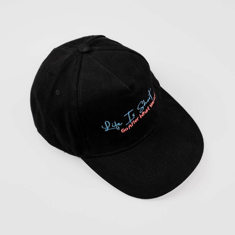 Black 'Life Is Short' Embroidered Cap — Raseel Pop-up