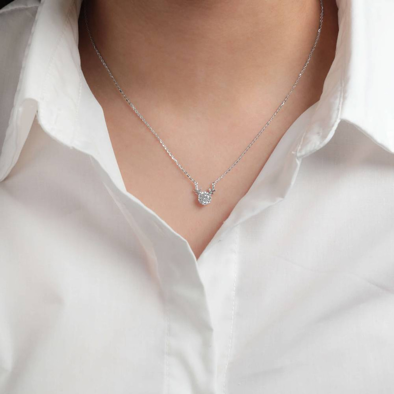 Crystal Halo Ring Silver Necklace
