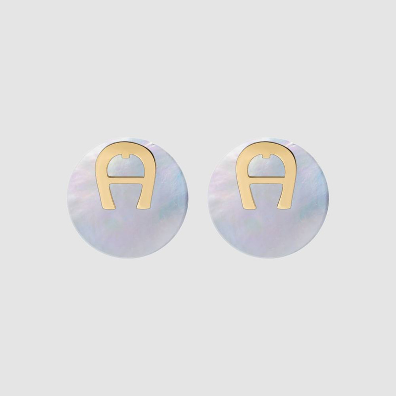 Aigner Mother-of-Pearl Gold Logo Earrings
