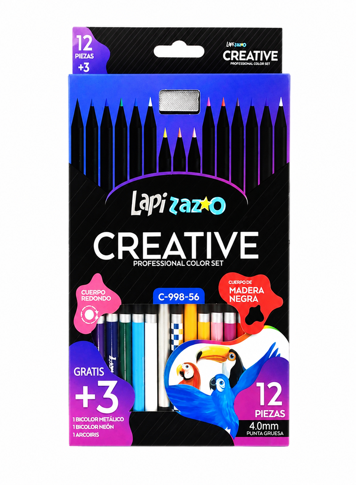 طقم أقلام تلوين Creative – 12 لون + 3 ألوان إضافية لإبداع لا ينتهي
