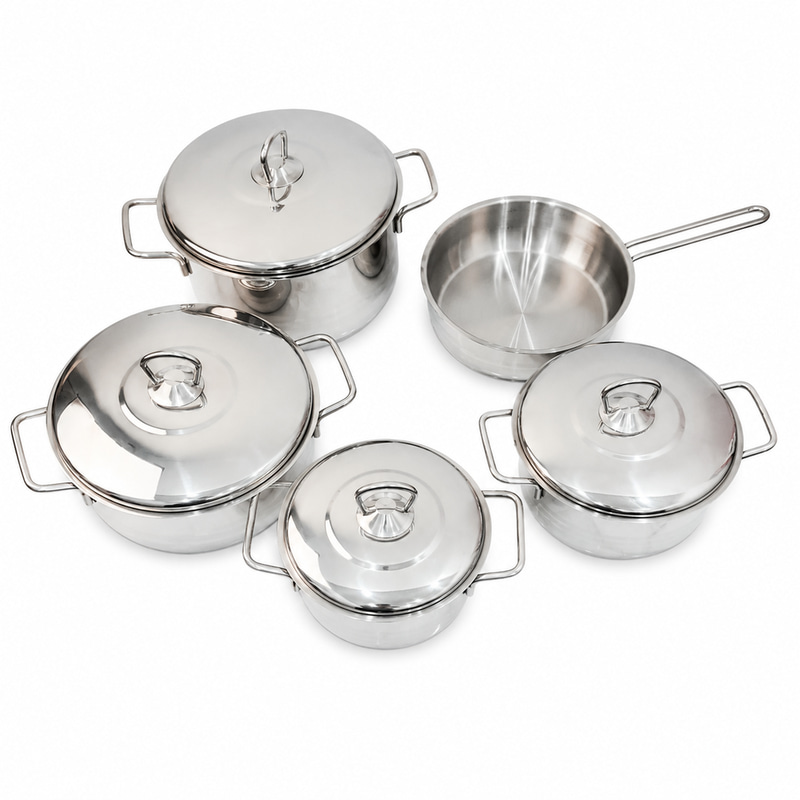 طقم قدور ستانلس ستيل 9 قطع مع مقلاة – متانة وجودة لطهي يومي متكامل