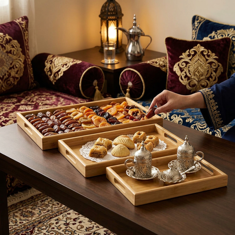 طقم صواني تقديم خشبية مستطيلة – 3 قطع