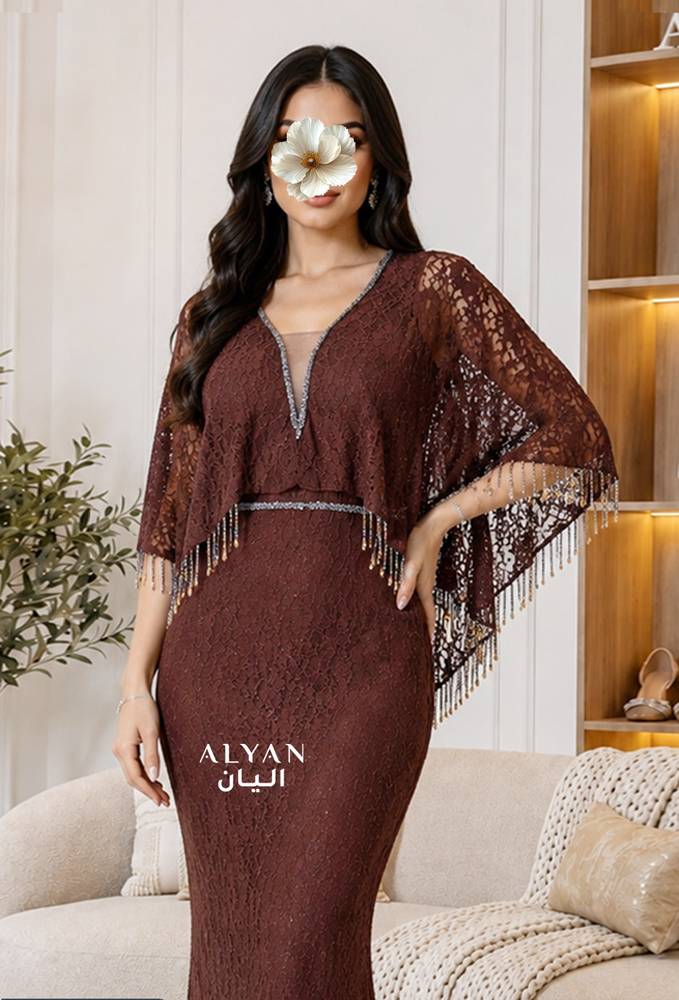 فستان دانتيل شك بأكمام فراشة