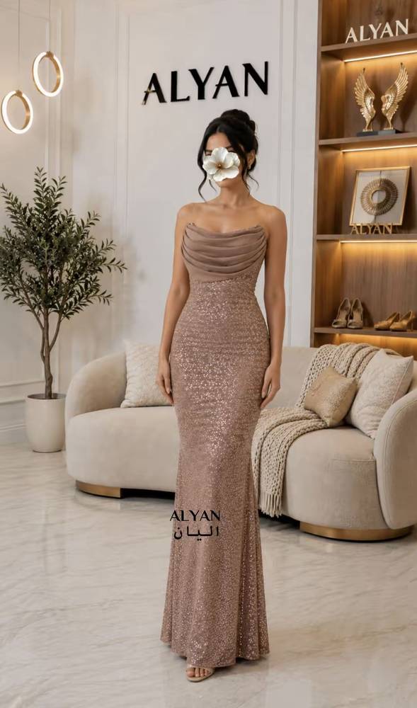فستان سهرة لمعة بكسرات الصدر