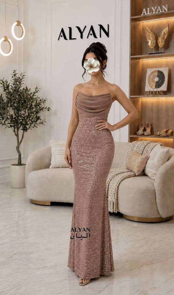 فستان سهرة لمعة بكسرات الصدر