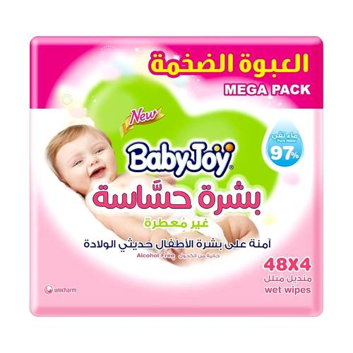 بيبي جوي مناديل مبللة غير معطرة للأطفال حديثي الولادة  - 48x4 منديل