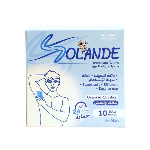 سولاند مناديل مزيلة العرق فائقة النعومة حماية 24 ساعة للرجال- 10 مناديل