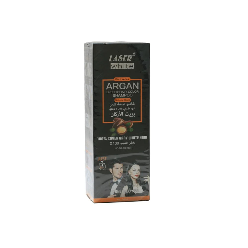  ليزر وايت شامبو صبغة خلال 8 دقائق بالأرجان  يغطي الشيب 100%أسود طبيعي – 200 مل
