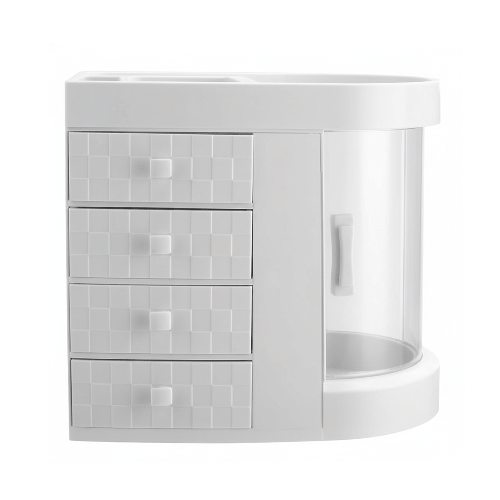 منظّم مكياج واكسسوارات مع أدراج وباب شفاف دوّار – قطعة واحدة