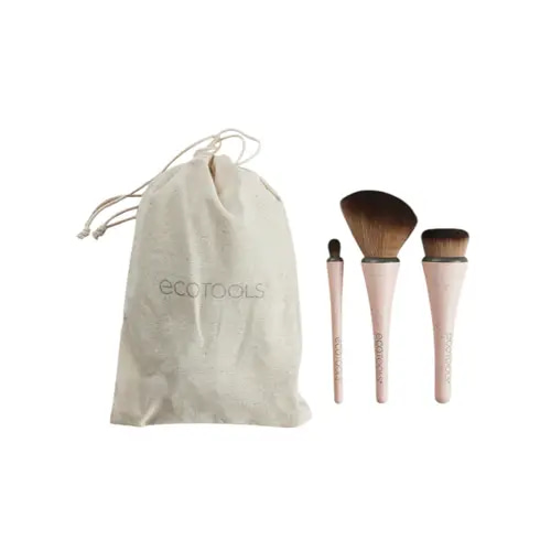 ايكوتولز مجموعة فرش مكياج للسفر بزاوية 360 درجة مع حقيبة قماش-3 قطع
