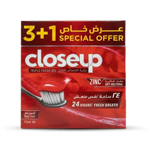 كلوس أب معجون أسنان مضاد للبكتيريا أحمر حار - 75مل ×4 عبوات
