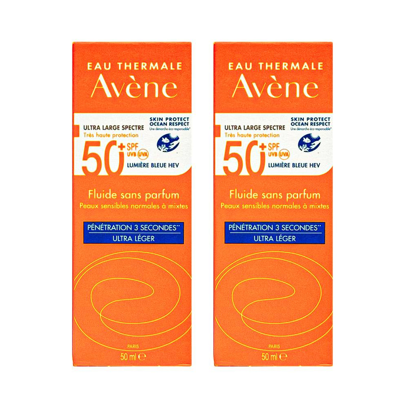 افين سائل واقي من الشمس +SPF50 خالي من العطر للبشرة العادية الى المختلطة الحساسة- 50 مل (1+1 مجاناً)