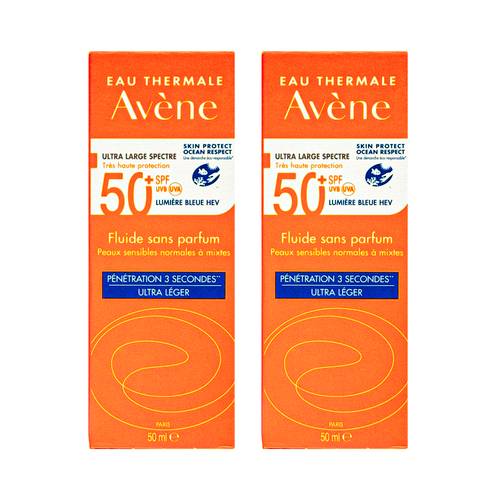 افين سائل واقي من الشمس +SPF50 خالي من العطر للبشرة العادية الى المختلطة الحساسة- 50 مل (1+1 مجاناً)