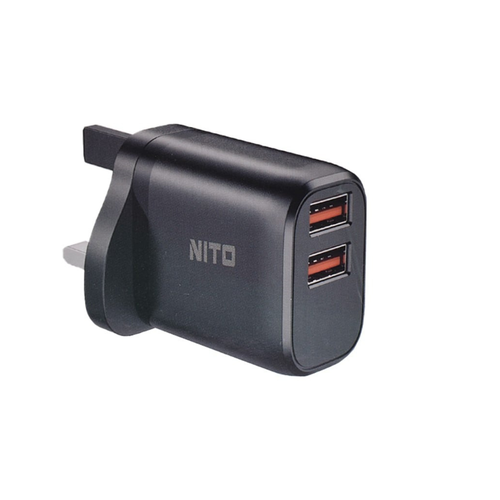 نيتو  رأس شاحن سريع بمنفذين USB قوة W20-أسود