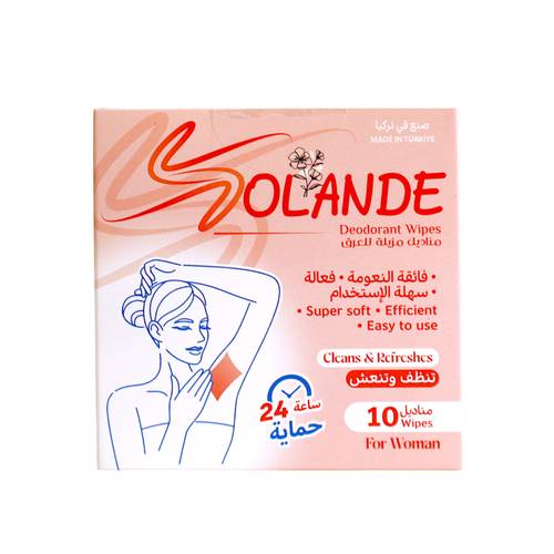 سولاند مناديل مزيلة للعرق فائقة النعومة حماية 24 ساعة للنساء - 10 مناديل
