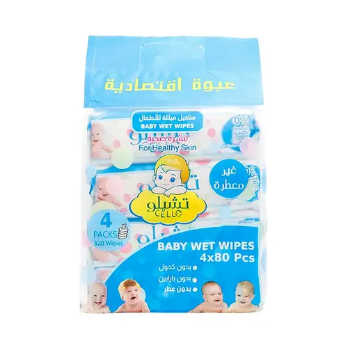 تيشللو مناديل مبللة غير معطرة للأطفال لبشرة صحية - 80 منديل * 4 عبوات رقم CL-W-02