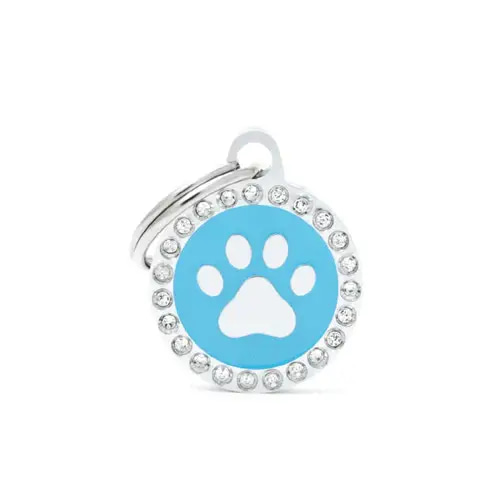 Light blue claw-shaped circular pendant with Swarovski crystals