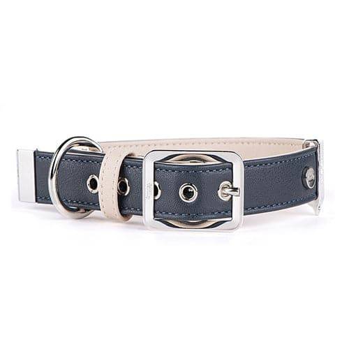 My Family Heritage Leather Collar, Navy and Beige, Medium, 40 x 2.2 cm