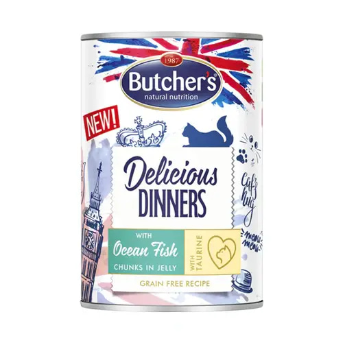 Butcher's Delicious Dinner Sea Fish Pieces in Jelly Wet Cat Food, 400g
