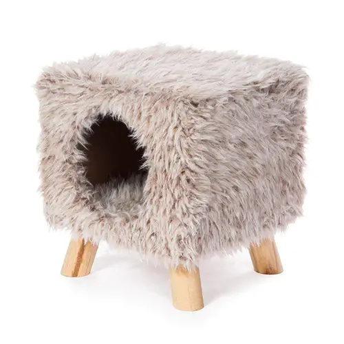 Kitty Pork Paws Round Cat Bed, Gray