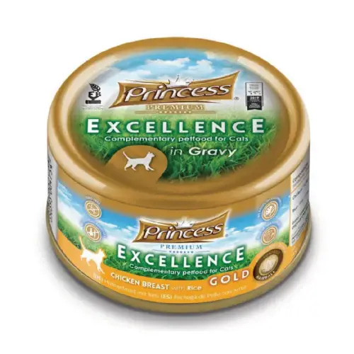 Princess Premium Excellence Wet Cat Food, Chicken Breast Flavor with Rice, Gold in Gravy, 70g