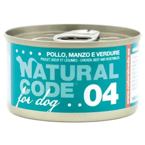 Natural Code 04 Cans Chicken, Beef & Vegetables for Dogs 90g