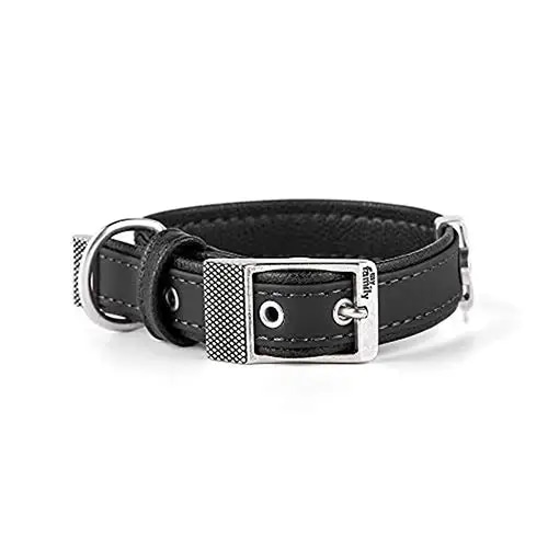 Bilbao Black Leather Dog Collar - Medium