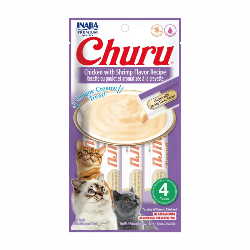 Inaba Churu Cat Treats Chicken Flavored Purée with Shrimp 4 x 14g