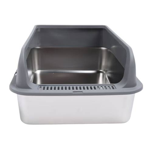 Stainless steel open litter box for cats - multi-colored