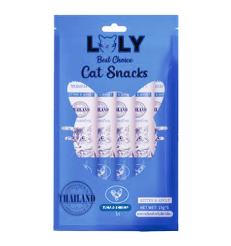 Tuna and shrimp flavored treats for cats, 5 envelopes, Lolly Cat