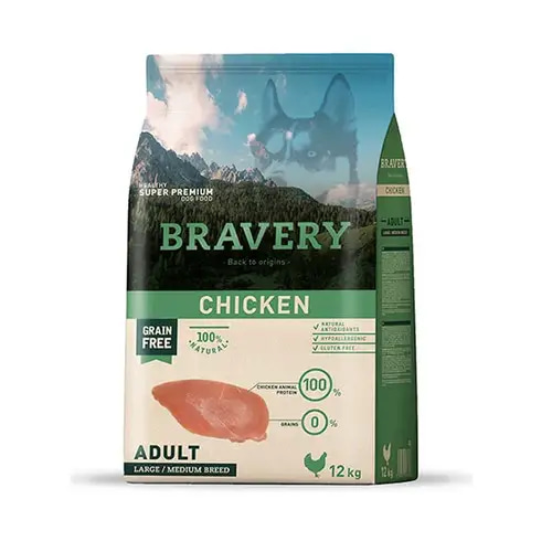 Bravey dry chicken food for adult dogs