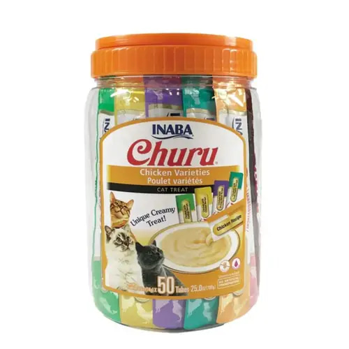 Inaba Churu Cat Treats, Assorted Chicken Flavors, 50 x 14g