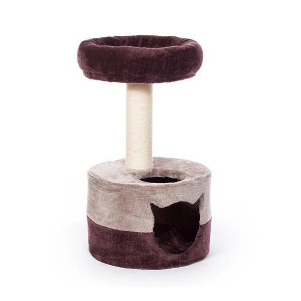 Prevo Kitty King Bed, Scratcher & Cottage - 63.5cm Height, Mystic Red & Grey