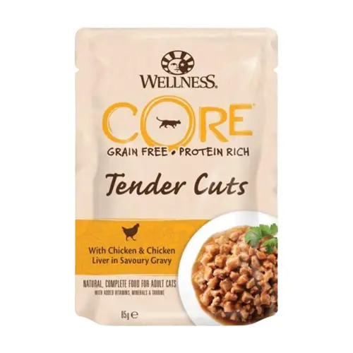 Wellness CORE Tiny Tasters Tender Cuts Chicken & Chicken Liver in Broth – 85g