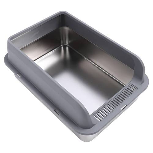 Stainless steel open litter box for cats - multi-colored