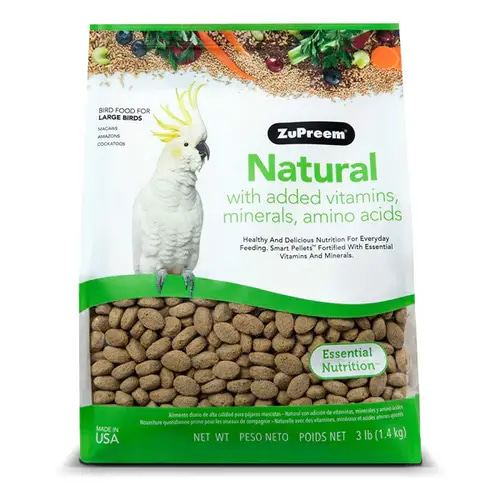ZuPreem Natural is rich in vitamins, minerals, and amino acids; it is food for large birds.