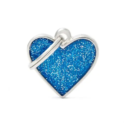 Shiny little heart-shaped dog collar, blue