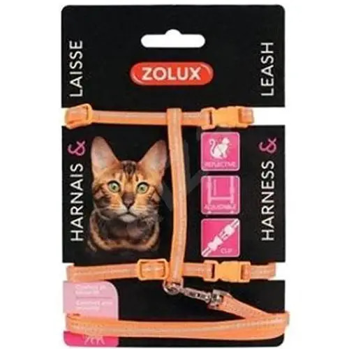 Zolux Cat Harness and Reflective Leash Set - Orange.