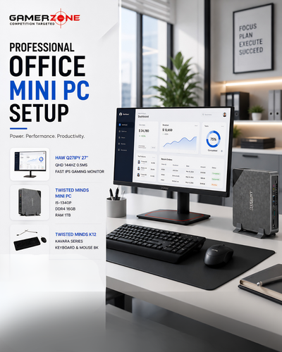 Twisted Minds Mini PC i5-1340P Office Setup with 27” QHD 144Hz Monitor