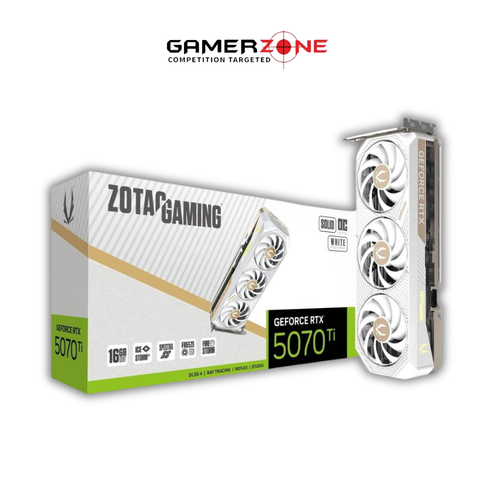 ZOTAC GAMING GeForce RTX 5070 Ti SOLID CORE OC White Edition Graphics Card – 16GB GDDR7, PCIe 5.0, IceStorm 3.0 Cooling, NVIDIA DLSS 4