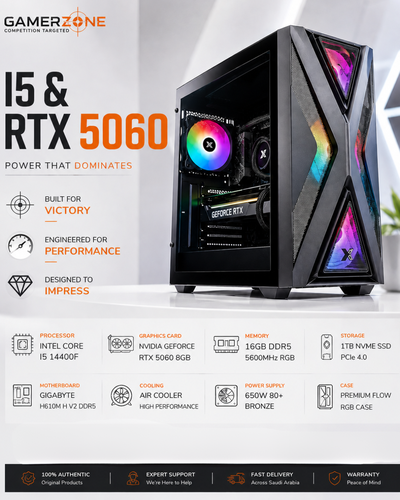 Intel Core i5 14400F RTX 5060 Gaming PC | 16GB DDR5 RGB | 1TB NVMe SSD | GamerZone KSA