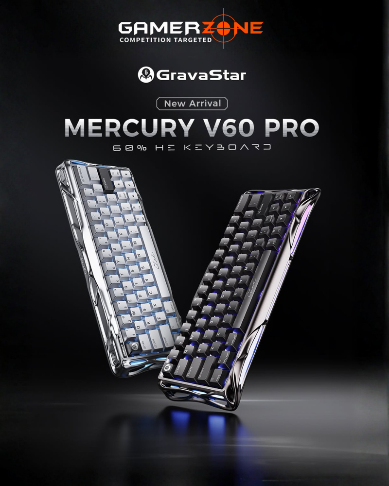 GRAVASTAR MERCURY V60 PRO 60% MAGNETIC SWITCH GAMING KEYBOARD ( CHROME SILVER / GUN METAL)