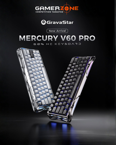 GRAVASTAR MERCURY V60 PRO 60% MAGNETIC SWITCH GAMING KEYBOARD ( CHROME SILVER / GUN METAL)