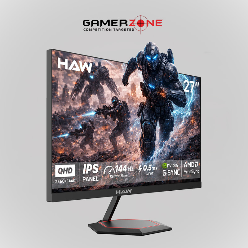 HAW Q27IPY 27″ QHD IPS Flat Gaming Monitor | 144Hz, 0.5ms MPRT - Black