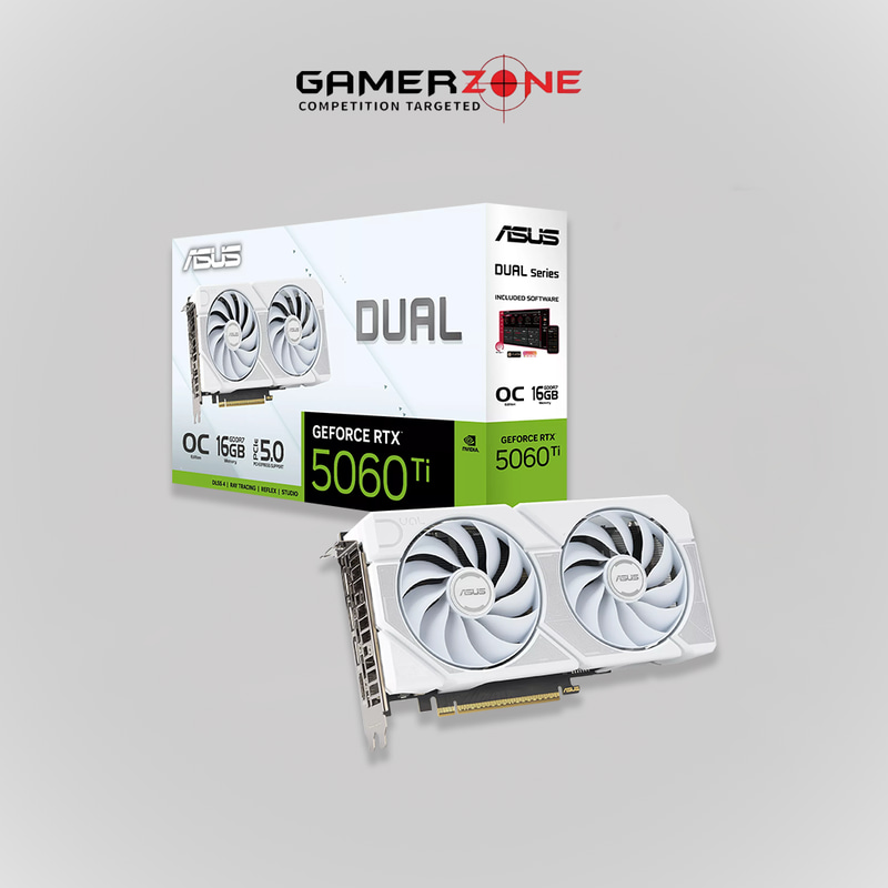 كرت شاشة ASUS DUAL RTX 5060 TI OC بذاكرة 16 GB GDDR7 – أبيض
