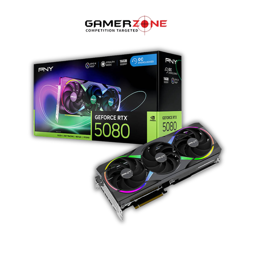 PNY GeForce RTX 5080 ARGB EPIC-X RGB OC Graphics Card – 16GB GDDR7, 30Gbps, 10752 CUDA Cores, PCIe 5.0, Triple Fan Cooling