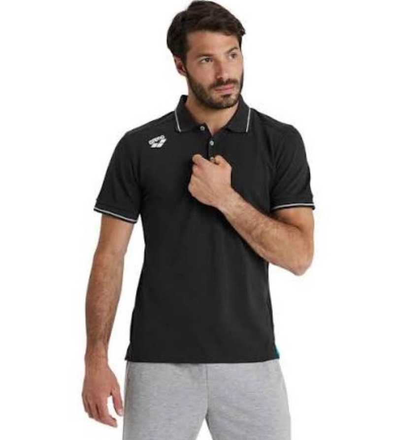 TEMAM POLOSHIRT SOLID COTTON BALCK